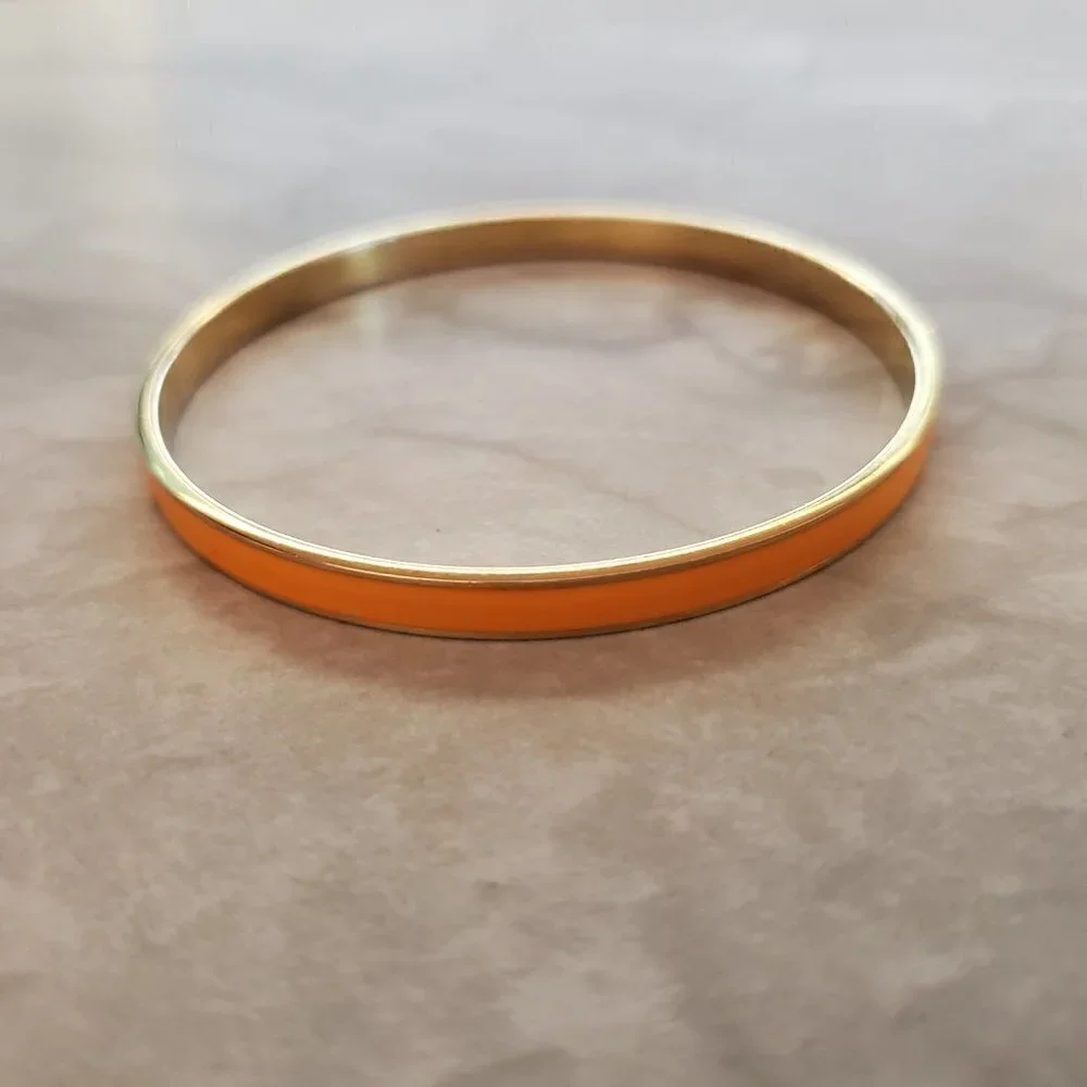 🧡 Vintage 2000's 00's Y2K J.Crew bright Orange Enamal Skinny Bangle Bracelet 🧡 - Picture 5 of 9